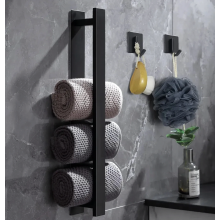 Zwarte handdoekhouder zonder boren, 41 cm, roestvrijstalen wandgemonteerde handdoekhouder voor de badkamer, matte afwerking