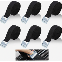 Set van 6 spanbanden met ratelsluiting, 25 mm x 1 m, verstelbare zwarte spanbanden voor auto, fiets en kamperen.