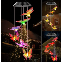 Campanillas de viento solares con forma de mariposa para exteriores, luz colgante LED que cambia de color para la decoración de patios, jard
