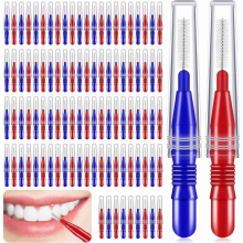 100 cepillos interdentales y palillos dentales, herramientas para la limpieza de los espacios interdentales para el cuidado bucal, rojo y az