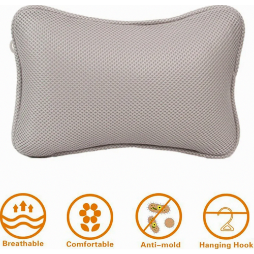 Bathtub Pillow with 2 Suction Cups, Quick Dry Polyester Neck Support Cushion, Easy Clean Bath Comfort 1