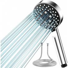 Hogedrukdouchekop met 2 m slang, 5 straalstanden, turbodesign, handdouche voor lage waterdruk.
