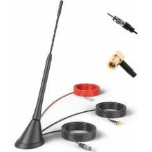 DAB Car Roof Antenna with 5 m Extension Cable, FM AM DIN Male Radio Aerial, SMB Adapter and Booster