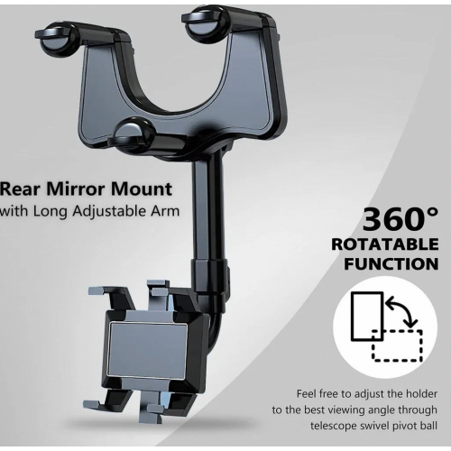 Adjustable Retractable Car Phone Holder, Multifunctional Rearview Mirror Mount, Rotating Design 1