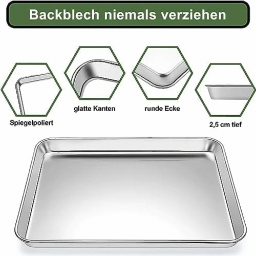 2 Pack Stainless Steel Baking Trays, Rectangular Oven Pans for Baking, Roasting and Serving, 40.5 x 30.4 cm 1
