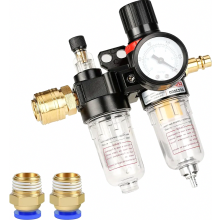1/4 Inch Air Pressure Regulator Water Separator with Gauge, Oil Separator for Air Compressor