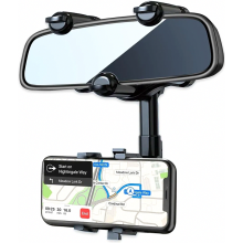 Adjustable Retractable Car Phone Holder, Multifunctional Rearview Mirror Mount, Rotating Design