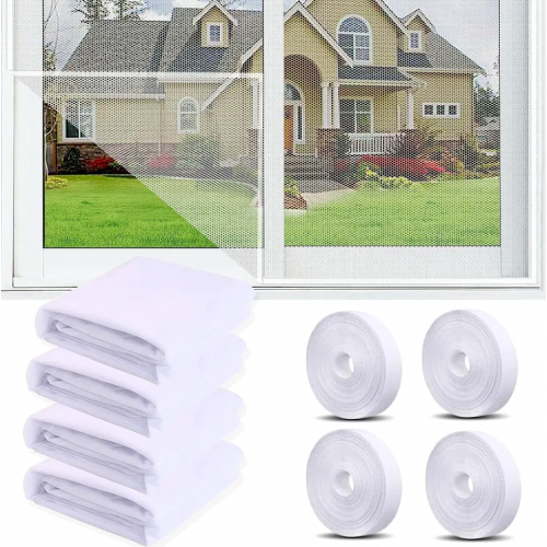 4 Pack Mosquito Nets for Windows, 150 x 200 cm White Fly Screens, Cuttable Insect Mesh for Home Windows