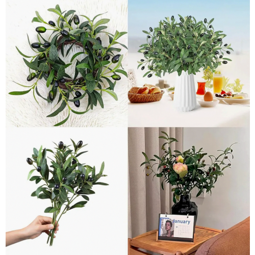 12 Pack Artificial Olive Branches 30 cm, Faux Green Olive Tree Stems for Home Office Wedding Decor 2