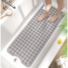 Non Slip Bath Mat 101 x 40 cm Extra Long BPA Free Shower Mat, Mould Resistant Machine Washable, Grey