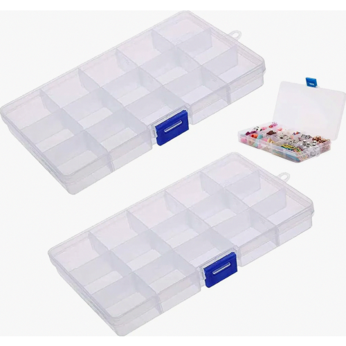 Confezione da 2 scatole organizer regolabili per gioielli con 15 scomparti e coperchi per viti, perline e orecchini