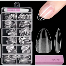 Set di 120 unghie finte corte a mandorla, in gel trasparente, con colla e lima per unghie, 11 misure.