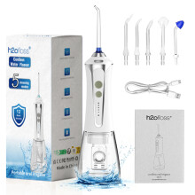 H2ofloss Irrigador Bucal Inalámbrico Portátil Blanco, 300 ml, 5 Modos, IPX7, Recargable, 5 Boquillas, 2500 mAh