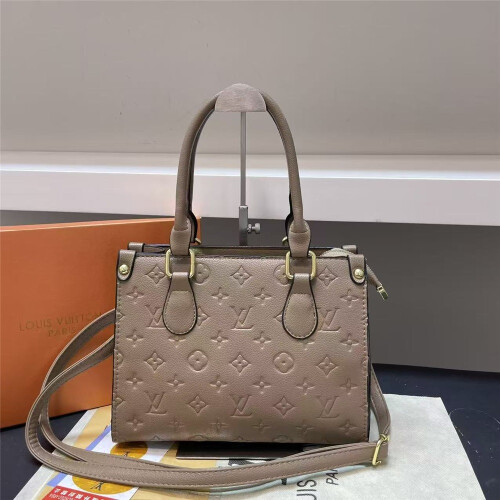 (Khaki) Ladies fully embossed shaped hand tote bag