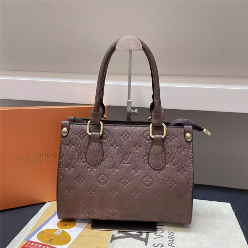 (Brown) Ladies fully embossed shaped hand tote bag