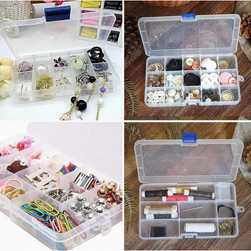 Confezione da 2 scatole organizer regolabili per gioielli con 15 scomparti e coperchi per viti, perline e orecchini 2