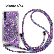 Compatible with iPhone X XS 8 7 6 6S Glitter Liquid Phone Case with Lanyard, Shatter Resistant Quicksand Case with Adjustable Crossbody Strap