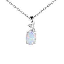 (Blue) Opal Pendant Necklace for Women - Luxury Teardrop Oval Diamond-Studded Opal Choker Chain - Fashion Versatile Jewelry