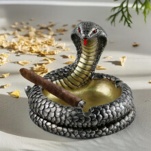 (Black cobra ashtray) Resin Cobra Ashtray Figurine Simulated Animal Snake Ashtray Home Desktop Decor Creative Ashtray Black Gold