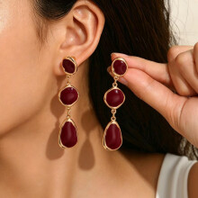 (red) Wind Jewelry Enamel Drop Earrings Vintage Pendant Earrings Niche Design Versatile Elegant Studs for Women
