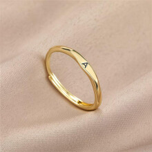 (Letter b, Adjustable Opening) 26 Letters Ring for Women Gold Tone Plain Band Adjustable Open Ring Minimalist Korean Style