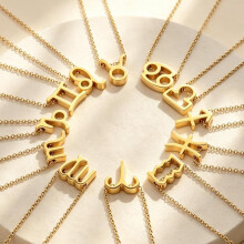 (Aquarius, Golden) Zodiac Necklace Stainless Steel Constellation Pendant Choker Minimalist Jewelry Gift for Women