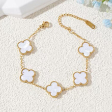 (Red) 15MM Lucky Four Leaf Clover Bracelet Five Flower Classic Design 18K Gold Plated Non Tarnish Fashion Jewelry for Women