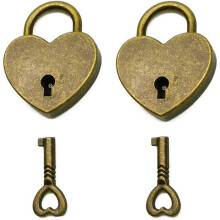 2 Pack Mini Antique Vintage Padlocks with Keys, Heart Shape Bronze Archaize Padlock for Decorative Chests Lockers and Craft Projects