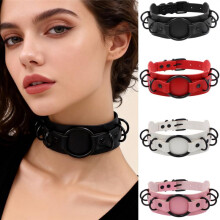 (White) Dark Black PU Leather Punk Choker Gothic Ring Collarbone Necklace Exaggerated Fashion Accessory for Women