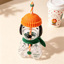 (green, 501-600ml) Cute Snoopy Glass Straw Cup High Borosilicate Heat Resistant 350ml