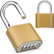 Gold 4 Digit Code Padlock with 7mm Diameter Shackle, Zinc Alloy Heavy Duty Outdoor Waterproof Padlock for Door School and Locker, Gold Body