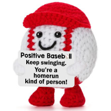 (Love red hat baseball doll) Handmade Crochet Red Hat Baseball Plush Emotional Support Doll Knitted Baseball Figure White Body Desk Decor Gift