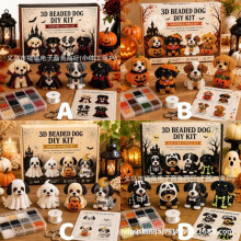 (Bead Set B) Halloween Dog DIY Art Set Beaded Craft Kit Creative Handmade Toy Pet Party Decor Gift Orange One Size