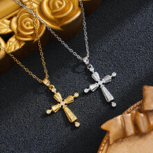 (Silver) Wind Cross Square Diamond Necklace New Fashion Elegant Clavicle Chain Niche Design Pendant Jewelry for Women Silver