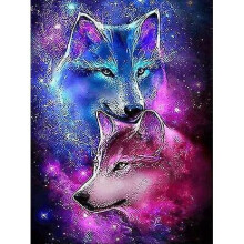 30x40 cm 5D Peinture Diamant DIY Complet, Lune toile loup animal, DIY Diamond Strass Toile Point de Croix Painting par Numro pour Dcoration Mural