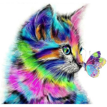 DIY Diamond Art Painting Kits,Full Round Diamond Drill Colorful Butterfly Kiss Cat,5D Gem Art and Craft Puzzle,Embroider for mother/girl gift