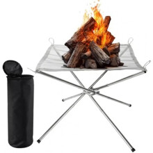 (Silbrig, 56cm) MIVIDE 22" Portable Fire Pit, Folding Stainless Steel Mesh Fireplace for Outdoor Camping, Picnic, Patio, Garden, 56cm
