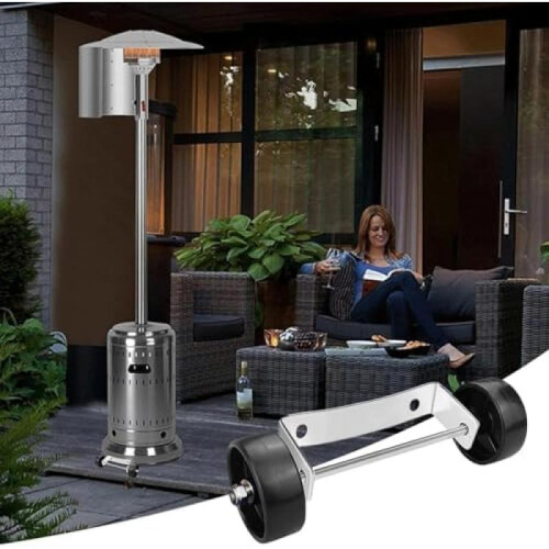 Patio Heater Wheels Set, Universal Replacement Caster Kit for Mobile Outdoor Heaters, Silver Roller Wheel Accessories with Bracket 1