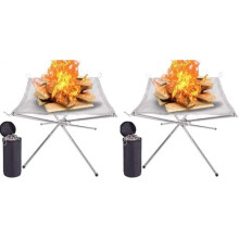 (420*420*320mm (Packung mit 2)) Folding Fire Pit 56cm Stainless Steel with Carry Bag, Portable Outdoor Fireplace for Camping BBQ Garden Patio