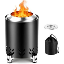 (Schwarz) Portable Smokeless Fire Pit, 14cm Stainless Steel Outdoor Fire Bowl with Stand & Carry Bag, Mini Fireplace for Balcony Patio Garden, Black