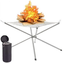 (Large Size-56CM) Folding Fire Pit 56cm Stainless Steel with Carry Bag, Portable Outdoor Fireplace for Camping BBQ Garden Patio