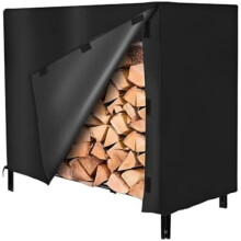 (Schwarz, Luftloses Fenster) 420D Oxford Firewood Rack Cover, Windproof Waterproof Log Stack Storage Cover for Indoor Outdoor Patio Garden Yard