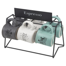 110ml Espresso Mugs Set of 6 w/ Metal Holder