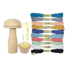 (03) Wooden Darner Darning Set Mushroom Patchwork Tool for Mending Clothes and Socks Weaving Crafts DIY Sewing Accessories Multicolor