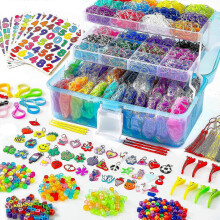 DIY Bracelet Making Kit with 17500pcs Rubber Bands and 352 Beads Colorful
