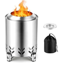 (Silber) Portable Smokeless Fire Pit, 14cm Stainless Steel Outdoor Fire Bowl with Stand & Carry Bag, Mini Fireplace for Balcony Patio Garden, Black