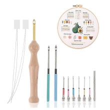 12Pcs Punch Needle Kit, Needles Punch Adjustable Punch Needle Tool Wooden Handle Embroidery Tool Punch Needle Set