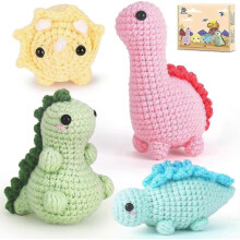 R8 Crochet Kit for Beginners, Beginner Crochet Kit for Adults with Step-by-Step Video Tutorials, Crochet Animal Kits Knitting Supplies, 4 Pack Dinosau