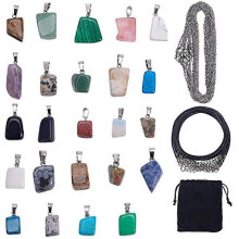 24pcs Crystal Stone Charms & 12pcs Leather Necklace Cords, 12pcs Cross Chains for Jewelry Making