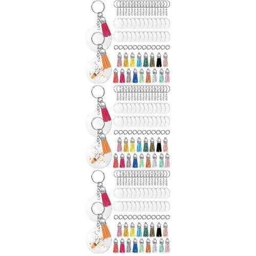 360 Pcs Acrylic Keyring Blanks Round Clear Pendants with Tassels for Crafting Gift Making Projects 1